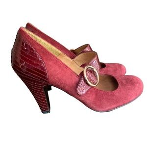 Sofft Florence Mary Jane Burgundy Suede Patent Leather Pump Heels Sz 6.5